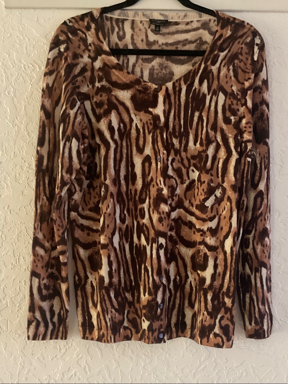 Talbots Brown and Cream Animal-Print Merino Wool Sweater